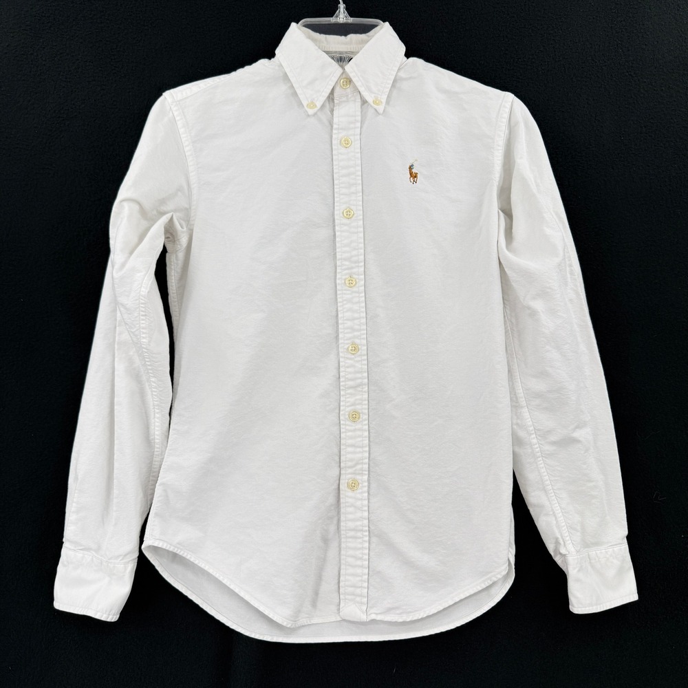 Ralph Lauren Oxford Shirt Women 2 White Classic Fit Button Down Cotton Pony Logo